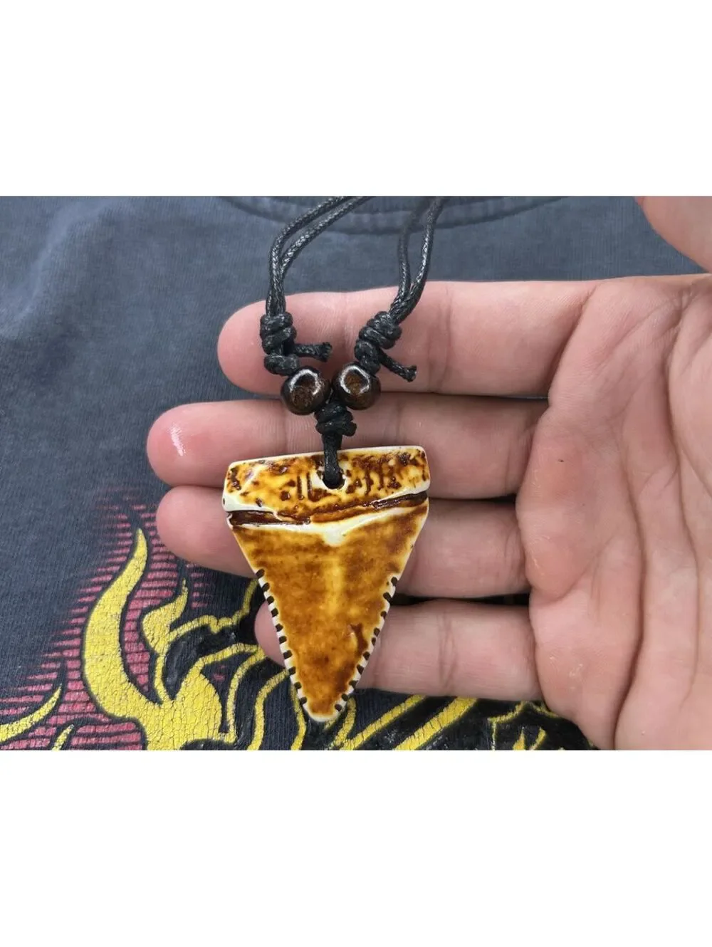 Brown shark tooth Pendant Necklace with brown beads N-15